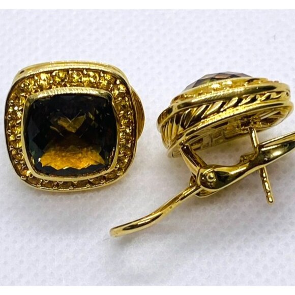 David Yurman Albion Earrings 18KT Yellow Gold 750 Citrine Omega Backs. - Picture 11 of 11